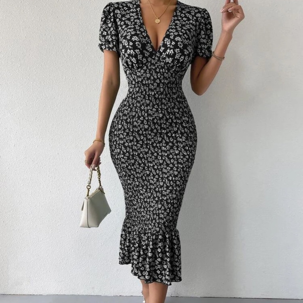 Black and White Ruffle Hem Dress